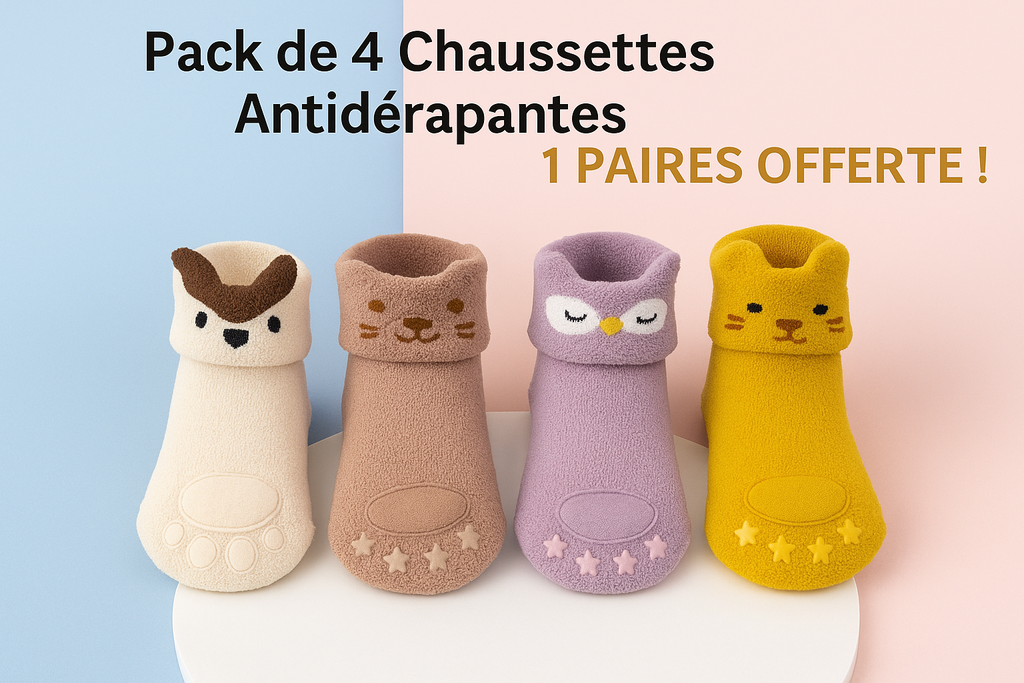 Pack de 4 Chaussettes Antidérapantes – 1 Paire OFFERTE !